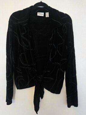 Chico's Travelers black open front jacket top with swirly pattern Size 2/L